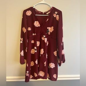 Altar’d State Burgundy Floral Long Sleeve Dress